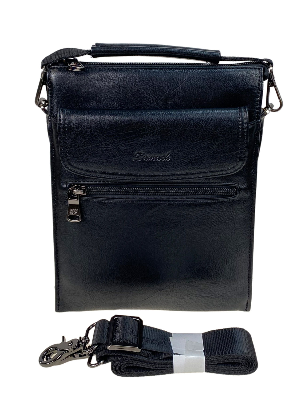 На фото 1 - Мужская сумка из натуральной кожи  цвет черный